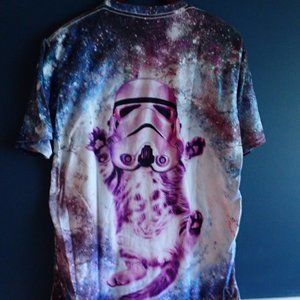 Galaxy Storm Trooper Cat Purple/White/Blue Graphic T Shirt